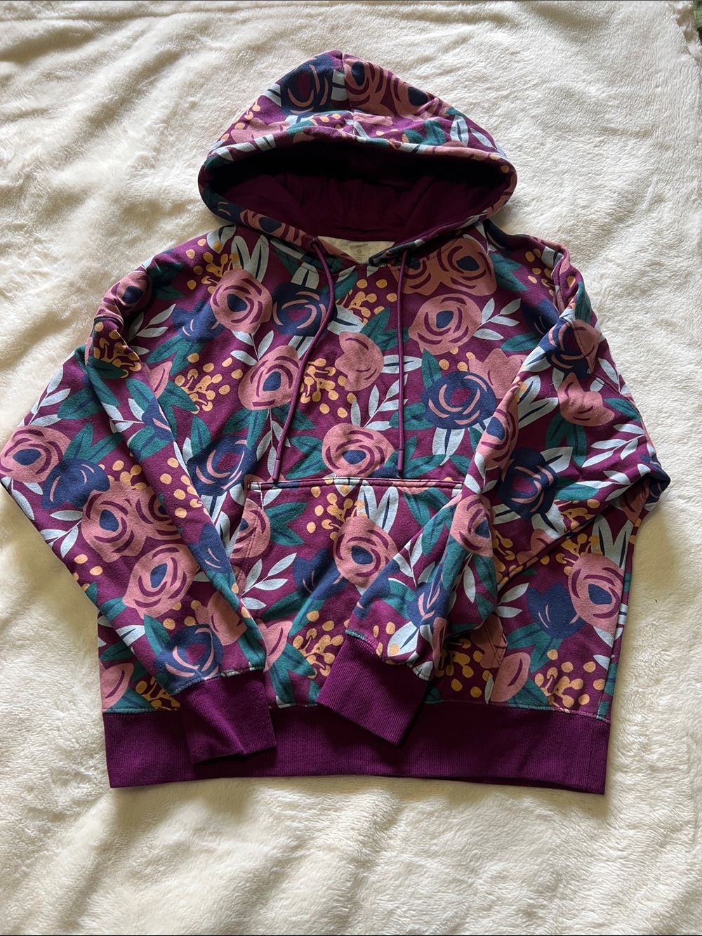 dip Plum Floral Hoodie with Pink and Teal Accents